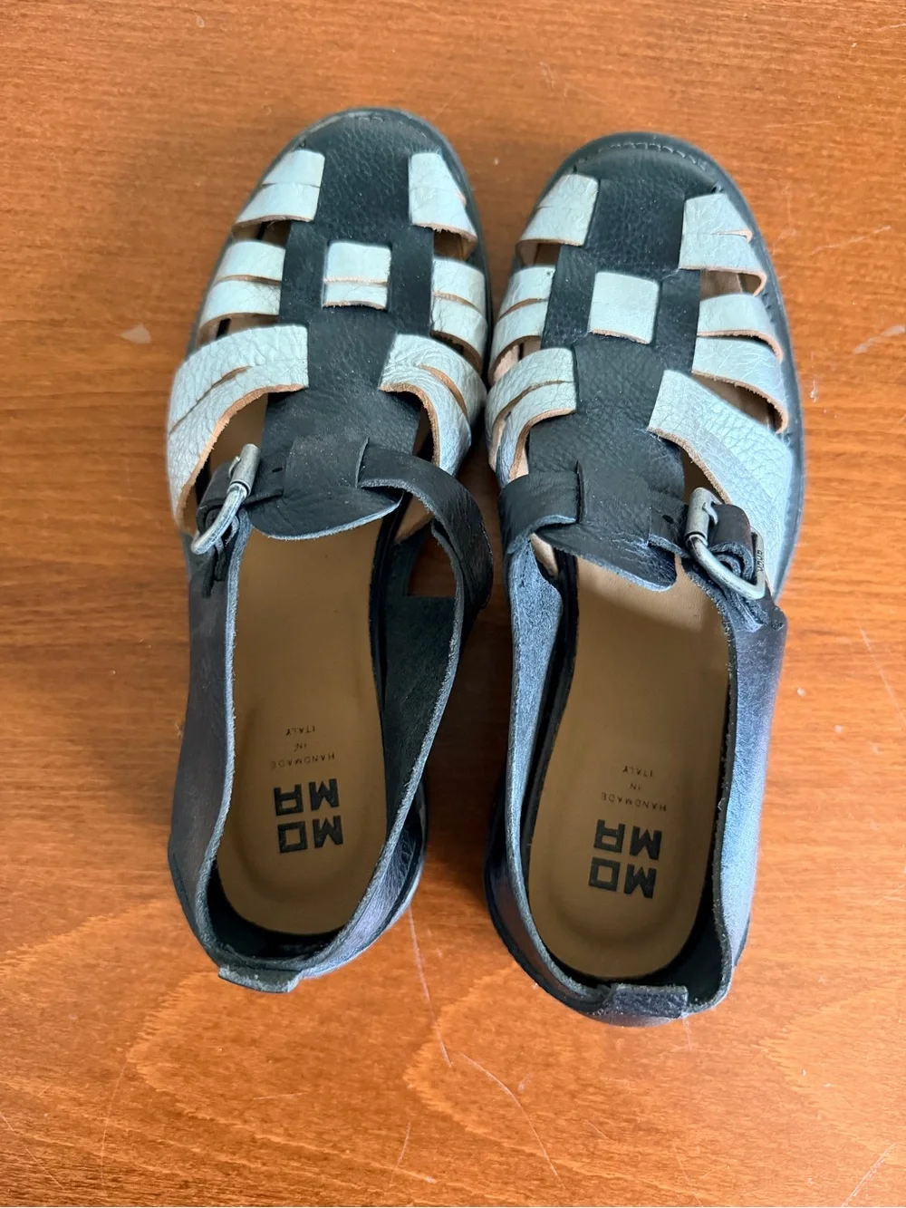 Moma Two-Tone Braided Leather Fisherman Sandals - Black & Silver
